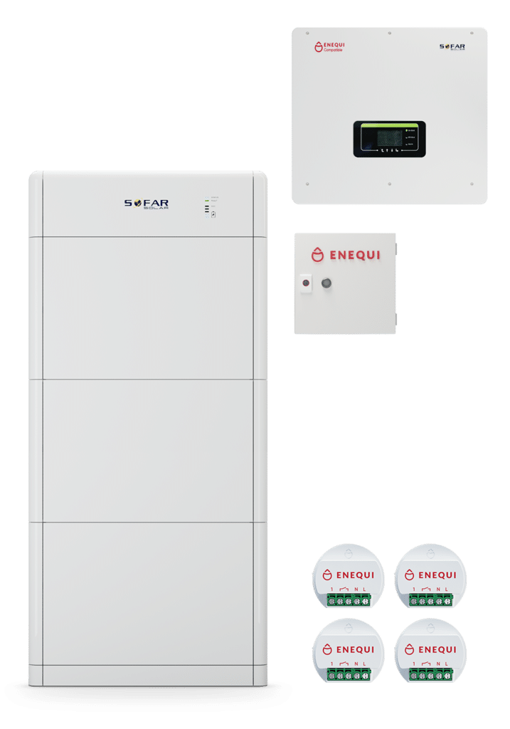The QuiPower Gold package consists of 15 kW inverter, 15 kWh energy storage battery, QuiPower Core intelligent control and 4 QuiPower Node.