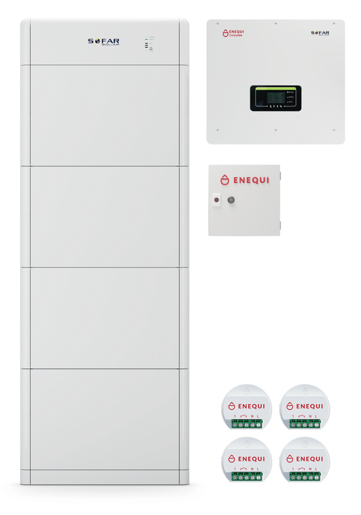 The QuiPower Platinum package consists of 20 kW inverter, 20 kWh energy storage battery, QuiPower Core intelligent control and 4 QuiPower Node.